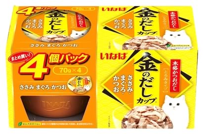 Rakuten - いなばペットフード 金のだし カップ ささみ・まぐろ・かつお (70g×4個) キャットフード
