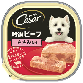 マースジャパン シーザー トレイ 成犬用 吟選ビーフ ささみ入り (100g) ドッグフード ウェット