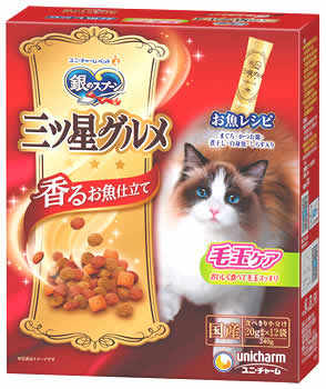 Gin No Spoon - ユニチャーム ペットケア 銀のスプーン 三ツ星グルメ 香るお魚仕立て 毛玉ケア お魚レシピ (240g) キャットフード ドライ