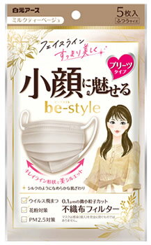 白元アース ビースタイル プリーツタイプ ふつうサイズ ミルクティーベージュ (5枚) 大人用 マスク 防災 備蓄(4.0)