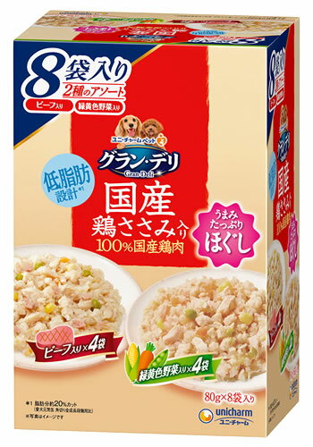 Other - ユニチャーム ペットケア グラン・デリ 国産鶏ささみ パウチ ほぐし 成犬用 ビーフ入り＆緑黄色野菜入り (80g×8袋) ドッグフード