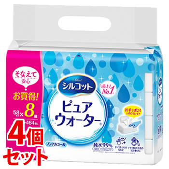 《セット販売》 ユニチャーム シルコット ピュアウォーター ウェットティッシュ つめかえ用 (58枚×8個)×4個セット 詰め替え用 防災