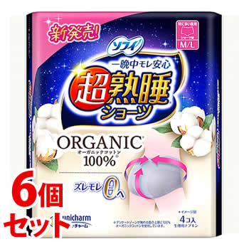 《セット販売》　ユニチャーム ソフィ 超熟睡ショーツ オーガニックコットン ML ナチュラルグレー (4枚)×6個セット 　【医薬部外品】　【送料無料】　【smtb-s】
