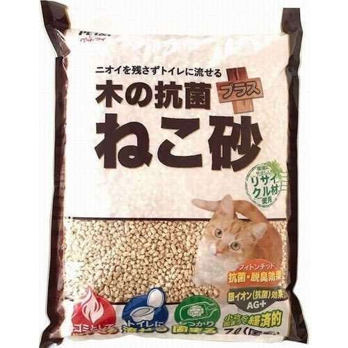 リニューアルに伴いパッケージ・内容等予告なく変更する場合がございます。予めご了承ください。 商品名称 木の抗菌プラス猫砂 内容量 7L 特徴 ・フィトンチッドと銀イオンで消臭・抗菌・木製だから軽量・固まる、流せる、燃やせる 原材料木粉、おから、コーンスターチ 区分 ペットグッズ/猫トイレ用品、猫砂/原産国　日本 注意事項 ◆本品記載の使用法・使用上の注意をよくお読みの上ご使用下さい。 お問合せ先 ペットアイ株式会社　　栃木県栃木市大平町土与215お問合せ先　電話：0282-22-4186 広告文責 株式会社ツルハグループマーチャンダイジングカスタマーセンター　047-409-4023 JANコード：4522620109452