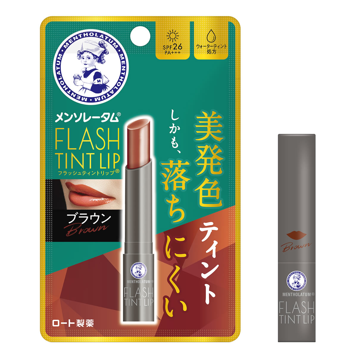 ロート製薬 メンソレータム フラッシュティントリップ ブラウン (2g) リップクリーム 無香料
