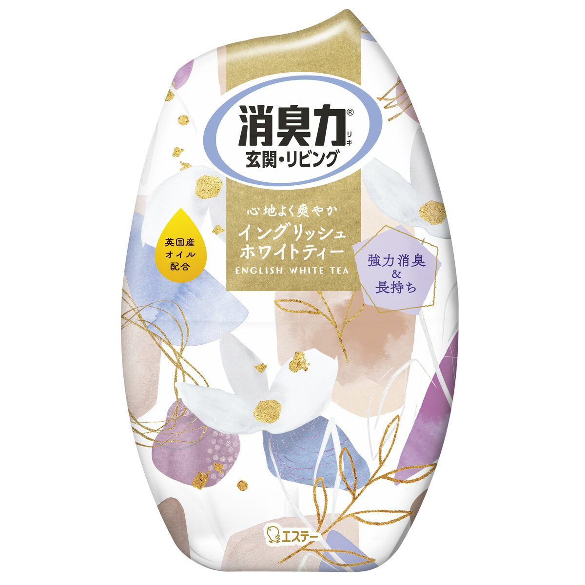 リニューアルに伴いパッケージ・内容等予告なく変更する場合がございます。予めご了承ください。 名　称 お部屋の消臭力　イングリッシュホワイトティー 内容量 400ml 特　徴 ◆ナノパウダー※が悪臭をすばやく強力に吸着し、消臭。※ナノレベルの孔（あな）を持つ、悪臭を吸着する消臭剤。 ◆トイレ特有の尿のしみつき臭、とびちり臭にも効きます。 ◆しっかり消臭された空間に、良い香りが広がります。 ◆香りや効果の強さが調節できます。 ◆香りや効果は約2-3ヵ月持続します。※季節や使用状況により異なります。 ◆上品なティーノートの香りにシトラスのフレッシュさを加えた、心地よい爽やかな香りです。 区　分 消臭剤・芳香剤/原産国　日本 注意事項 ●本品は飲めない。 ●幼児の手の届くところに置かない。 ●安定した場所に置く。 ●液がしみ出るので倒さない。液が付着すると塗装面や床がシミになったり、変色の恐れがあるのですぐに拭き取る。 ●高温になる所や直射日光の当たる所には置かない。 ●用途以外に使用しない。 ※容器の構造上、ボトルの底部に薬液が多少残ります。薬液が吸水芯の下まできたら、お取り替えください。 ※保管中や使用中に薬液やろ紙が変色することがありますが、性能上問題ありません。 【応急処置】 液が目に入った場合は充分流水で洗う。皮フについた場合は石けんでよく洗う。異常のある時は医師に相談する。 ●誤飲に注意 ◆本品記載の使用法・使用上の注意をよくお読みの上ご使用下さい。 販売元 エステー株式会社　東京都新宿区下落合1-4-10お問い合わせ　電話：0120-145-230 広告文責 株式会社ツルハグループマーチャンダイジングカスタマーセンター　047-409-4023 JANコード：4901070130696