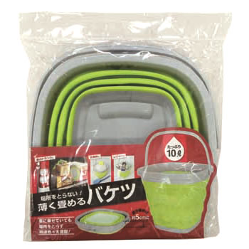 コジット 薄く畳めるバケツ 10L グリーン (1個) 洗車 アウトドア 防災 備蓄