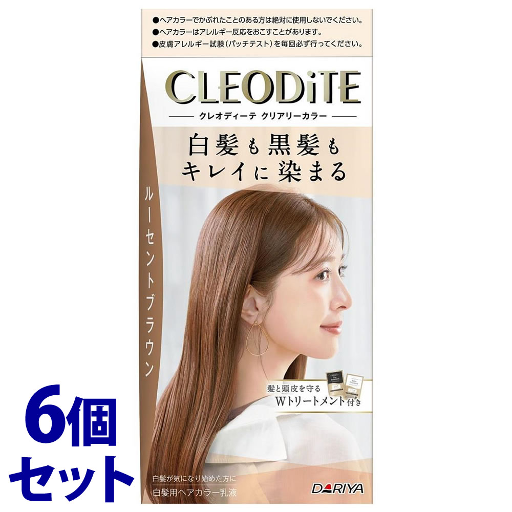 リニューアルに伴いパッケージ・内容等予告なく変更する場合がございます。予めご了承ください。 名　称 《セット販売》　クレオディーテ　クリアリーカラー　白髪用　ルーセントブラウン 内容量 1セット×6個 セット内容 CDヘアカラー1剤72g＋OXウォーター2剤72mL＋プレトリートメント20mL＋アフターヘアパック20g、手袋、使用説明書 特　徴 ◆白髪も黒髪もキレイに染まる。 ◆浸透ディープカラー処方採用。 ◆ヘアカラー前後に使うWトリートメント。 ◆トリートメント成分配合。 ◆白髪を気にせず、自分らしい髪色を楽しめるヘアカラー。 ◆ヘアカラー前後のWトリートメント付きで、髪や頭皮を大切にしながら染められます。 白髪も黒髪もキレイに染まる/ディープカラー処方/ヘアカラー乳液 成　分 ＜CDヘアカラー1剤　LB：72g＞ 有効成分：塩酸24-ジアミノフェノキシエタノール、トルエン−25-ジアミン、パラアミノフェノール、5-アミノオルトクレゾール その他の成分：亜硫酸ナトリウム、エタノール、エデト酸四ナトリウム四水塩、塩化アルキルトリメチルアンモニウム、加水分解シルク液、強アンモニア水、高重合メチルポリシロキサン（1）、シア脂、スクワラン、ステアリルアルコール、精製水、セタノール、濃グリセリン、フェノキシエタノール、ホホバ油、ポリ塩化ジメチルジメチレンピロリジニウム液、ポリオキシエチレンセチルエーテル、メチルポリシロキサン、モノエタノールアミン、流動パラフィン、レゾルシン、L-アスコルビン酸、香料 ＜OXウォーターMK4　2剤：72ml＞ 有効成分：過酸化水素 その他の成分：エタノール、塩化ステアリルトリメチルアンモニウム、水酸化カリウム、精製水、セタノール、ヒドロキシエタンジホスホン酸液、ポリオキシエチレンステアリルエーテル、流動パラフィン ＜プレトリートメントPR：20ml＞ 水、エタノール、BG、グリセリン、加水分解シルク、水酸化K、乳酸、ヒドロキシエチルセルロース、ヒバマタエキス、ポリクオタニウム-10、メチルパラベン、EDTA-2Na ＜アフターヘアパックAF：20g＞ 水、ジメチコン、セタノール、グリセリン、BG、ベヘントリモニウムクロリド、オレイン酸オレイル、加水分解野菜タンパクPG−プロピルシラントリオール、グルタミン酸、ラフィノース、ダイマージリノール酸水添ヒマシ油、アミノプロピルジメチコン、エタノール、クエン酸、クエン酸Na、ステアルトリモニウムクロリド、メチルパラベン、香料 使用方法 ・使用量の目安：約1回分、セミロングヘア（肩につく程度） ・髪の長い方、髪の量が多い方は2箱ご準備ください。 ・分けて使うことはできません。（使い切りタイプ） ・ヘアカラーでかゆみ、発疹、発赤がでたことのある方は、絶対に使用しないでください。 ＜染める前のお手入れ＞ ・ヘアカラー前の乾いた髪に、付属のプレトリートメントを頭皮、髪の根元から毛先までなじませます。 ・洗い流す必要はありません。 ・染毛の48時間前には毎回必ず皮膚アレルギー試験（パッチテスト）をしてください。 ・ご使用の際は使用説明書をよく読んで正しくお使いください。 ・2剤に1剤を全量加え、キャップをしめ、上下によく振って混ぜ合わせます。 ・ブラシ型ノズルに付け替え、髪全体に、ムラなく塗ります。 ・充分になじませた後、25分ほど放置し、よくすすぎ、シャンプー・コンディショナーで仕上げます。 ・必要に応じて付属のアフタートリートメントを使用してください。 ・混合乳液・すすぎ湯が目に入らないように特に注意してください。 区　分 医薬部外品/白髪染め/原産国　日本 ご注意 ●ご購入前・ご使用前にお読みください。 ●ご使用の際は使用説明書をよく読んで正しくお使いください。 ●次の方は使用しないでください。 1.今までに本品に限らずヘアカラーでかぶれたことのある方。 2.今までに染毛中または直後に気分の悪くなったことのある方。 3.皮膚アレルギー試験（パッチテスト）の結果、皮膚に異常を感じた方。 4.頭皮あるいは皮膚が過敏な状態になっている方（病中、病後の回復期、生理時、妊娠中等） 5.頭、顔、首筋にはれもの、傷、皮膚病がある方。 6.腎臓病、血液疾患等の既往症がある方。 7.体調不良の症状が持続する方（微熱、倦怠感、動悸、息切れ、紫斑、出血しやすい、月経等の出血が止まりにくい等） ●薬液や洗髪時の洗い液が目に入らないようにしてください。 ●眉毛、まつ毛には使用しないでください。 ●幼小児の手の届かないところに保管してください。 ●高温や直射日光を避けて保管してください。 ●幼小児には、使用しないでください。 ●混合乳液は、容器に入ったままで放置しないでください。ガスが発生し、容器が破裂したりあふれ出たりして周りを汚すおそれがあります。 ●残った混合乳液は効果がありませんので、必ず捨ててください。 ●白髪が多めの方はしっかりと染まらないことがあります。 ●仕上がりの色・白髪の目立ちにくさは、もとの髪色、白髪の量、髪質、室温、放置時間等により異なります。 ●白髪の多い方は、仕上がりイメージより明るく仕上がることがあります。 ●白髪の多い方や非常に明るい髪に使用した場合、青味、くすんだ緑味、うすい紫味等が出ることがあります。 ●すでに暗めの色に染めてある髪は、その色より明るく染め変えることは困難です。 ●ヘアカラー・ブリーチ・パーマを繰り返しお使いになり、著しく髪が傷んでいる方はご使用をおやめください。 ●ヘアカラーでかぶれたことのある方は絶対に使用しないでください。 ●ヘアカラーはアレルギー反応をおこすことがあります。 ●皮膚アレルギー試験（パッチテスト）を毎回必ず行ってください。 【保管及び取扱上の注意（免責）】 ●幼小児の手の届かないところに保管してください。 ●高温や直射日光を避けて保管してください。 ◆本品記載の使用法・使用上の注意をよくお読みの上ご使用下さい。 販売元 株式会社　ダリヤ　名古屋市中区丸の内3-5-24 お問合せ　電話：0120-572152 広告文責 株式会社ツルハグループマーチャンダイジング カスタマーセンター　047-409-4023 JANコード：4904651124589