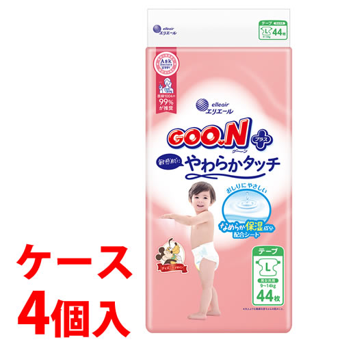 《ケース》 大王製紙 エリエール グーンプラス 敏感肌にやわらかタッチ L (44枚)×4個 テープタイプ ベビー 紙おむつ 9-14kg 男女共用 【送料無料】 【smtb-s】