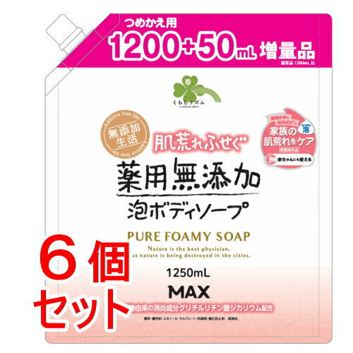 《セット販売》くらしリズム薬用無添加泡の石けんボディソープ大容量(1250ml)×6個セット詰め替え用 パラベンフリー 薬用 肌荒れ 赤ちゃん 泡タイプ