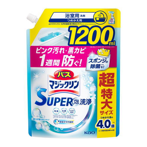 花王 バスマジックリン 泡立ちスプレー スーパークリーン 香りが残らないタイプ つめかえ用 (1200mL) 詰め替え用 浴室用洗剤...