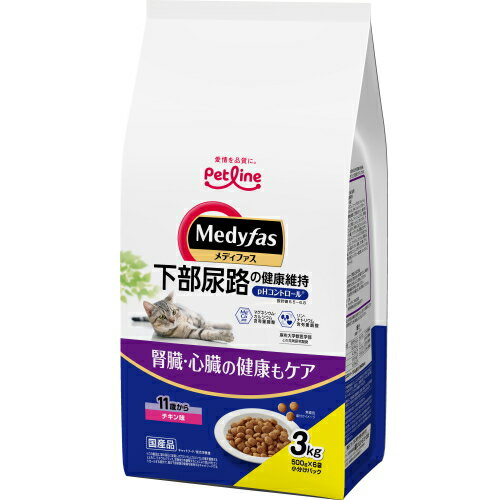 Mature Cat - ペットライン メディファス 11歳から チキン味 (500g×6袋) キャットフード ドライ