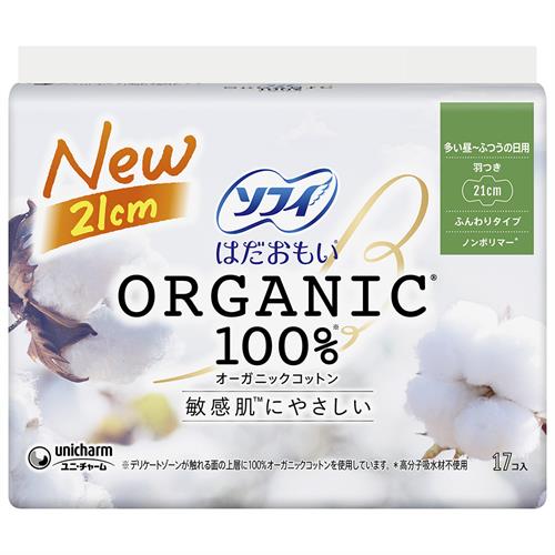 ユニチャーム ソフィはだおもいオーガニックコットン 210 羽つき　17枚 wellness-web-10170447 ドラッグストアウェルネス パッケージ画像