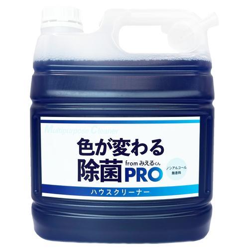 リニューアルに伴いパッケージ・内容等予告なく変更する場合がございます。予めご了承ください。 &nbsp; 商品名称 虎変堂 みえるくん色が変わる除菌PRO(4l) 内容量 4l 特徴 ●青が消えたら除菌完了！拭きムラ対策にも効果的●アルカリ電解水に、石けんの原料としても使われる洗浄成分(脂肪酸カリウム)を配合した、色の変化で効果が見える除菌洗浄剤です。●キッチンの油汚れや冷蔵庫、トイレまわり、手すり、ドアノブなど、家庭から店舗・介護施設まで幅広くお使いいただけます。●高アルカリ性(pH10.5以上)のときだけ液が青く発色し、除菌力が最も高い状態を可視化できます。汚れを分解し中性に近づくと透明になり、除菌・洗浄の進行を色の変化で確認できます。●スプレーした箇所が視覚的にわかるため、拭き残しを防ぎ、清掃効率もアップ。頑固な汚れには、少し時間をおくことで成分が浸透し、乳化・分解を促進します。●ノンアルコール・無香料・二度拭き不要で、キッチン周りやペット用品にも使いやすく、日常の清掃に安心してご利用いただけます。●インフルエンザウイルスやノロウイルス、大腸菌(O-157)などに対する有効性と、人体への安全性は第三者機関にて確認済みです。※すべての菌・ウイルスに効果があるわけではありません。 材質・原材料・成分 アルカリ電解水、脂肪酸カリウム、着色料 区分 日用品雑貨/キッチン消耗品 保管及び取扱い上の注意（免責） ＜保管上の注意事項＞●直射日光の当たらない涼しいところに保管してください。●小児の手の届かない所に保管してください。●すべての菌・ウイルスを除去できるわけではありません。●使用状況によって持続力は異なります。◆本品記載の使用法・使用上の注意をよくお読みの上ご使用下さい。 注意事項 ＜使用上の注意事項＞●必ずご使用前に「使用上の注意事項」を読んでからご使用ください。●用途以外には使用しないでください。●人や食品には使用しないでください。●万が一目に入った場合はこすらずに、流水で十分洗い流してください。●万が一飲み込んだ場合は、水を飲ませるなどの処置を行い、医師にご相談ください。●まれに着色する場合がありますが、その際は中性洗剤で洗い流してください。＜使用できないもの＞●コーティング加工された眼鏡・液晶などの画面。●濡れてはいけない電気配線・基盤など。●自動車の塗装面・銅・宝石貴金属・大理石・ニス塗り製品。●布製品・衣類全般・獣毛製品・和装品・革製品。●水が染み込む白木・家具・壁材・床材。※アルミを本品に漬け込まないでください。※ポリウレタン製品には使用しないでください。※劣化、変色、色落ち、シミの心配のあるものは目立たない所で試してからご使用ください。 お問合せ先 092-942-3081 広告文責 株式会社ツルハグループマーチャンダイジングカスタマーセンター　047-409-4023 JANコード：4944708710877