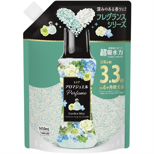 リニューアルに伴いパッケージ・内容等予告なく変更する場合がございます。予めご了承ください。 &nbsp; 商品名称 P&amp;Gジャパン レノア アロマジュエル Perfume お洗濯の香り付けビーズ パステルフローラル&amp;ブロッサムの香り 詰め替え 超特大 1410mL 内容量 1410ml 特徴 ◆深みのある香りに！フレグランスシリーズ &nbsp; ◆柔軟剤と比べて、超吸水力*&amp;香り長続き2色の香水ビーズ。 &nbsp; ◆複雑で深みのある香り。柔軟剤より上質なフレグランスが香水よりやさしく、長く続きます。庭園の香りの香水をイメージ　 &nbsp; ◆パステルフローラル＆ブロッサムの香り：ブロッサムの繊細で自然な香りにシトラスのさわやかさが重なり、みずみずしい香りへ。 &nbsp; ◆お洗濯のはじめに入れるだけ！縦型・ドラム式どちらでもOK &nbsp; ◆通常※の約3.3倍　約4ヶ月使える ※アロマジュエル通常サイズ（420mL） 1週間に2回、3kgの洗濯(本品36mL使用で) &nbsp; *当社柔軟剤比。複数回洗濯後。 成分 安定化剤、香料 使用方法 ・お洗濯のはじめに入れるだけ！ 1 洗濯槽にビーズを直接入れるだけ。 2 洗剤や柔軟剤をいつも通り入れる。空気を含んだビーズだからよく溶ける。 ・「すすぎ1回」で香りもっと長続き！溶け残りも心配なし！ ・おしゃれ着コースやドライコースでお使いの場合、製品を溶かしてから、衣類を入れてください。 ・縦型・ドラム式どちらでもOK。 ・自動投入洗濯機の場合も、ビーズは必ず洗濯槽へ投入してください。 ・自動投入洗濯機に：普段の柔軟剤と使うとさらに香り長続き！気分で香りも変えられる。（使用量の目安：衣料1kgに対して12mL） ・上記は目安ですので、お好みの香りの強さになるように、量を調節できます。 ・つめかえる場合は、全部使い切ってからそのまま洗わずつめかえてください。◆本品記載の使用法・使用上の注意をよくお読みの上ご使用下さい。 区分 日用品雑貨/洗剤 注意事項 香りの感じ方には個人差があります。 使用量の目安を参考に、周囲の方にもご配慮の上、お使い下さい。 食べ物ではありません。 子供や認知症の方の手の届く所に置かない。 用途外に使用しない。 高温、および直射日光などをさけて保管する。 高温や直射日光での保管によりビーズの色が変わる可能性がありますが品質に問題ありません。 万が一、溶け残った場合は、水でよく洗い流してください。 まれに、シミなどができてしまった場合、中性洗剤などでよく洗い流してください。 気圧や温度の変化によって流通過程でパッケージ内の空気が膨張しても問題ないように穴が開いています。製品品質への問題はありませんので、安心してお使いください。 窒息の原因になる可能性がありますので、容器キャップは常に固く締め、お子様が誤って口にいれないようにしてください。 応急処置：万が一、飲み込んだ場合は水を飲ませる、又、目に入った場合はこすらずに水でよく洗う等応急処置をし、医師に相談する。◆本品記載の使用法・使用上の注意をよくお読みの上ご使用下さい。 お問合せ先 0120-021321　祝日・年末年始を除く月-金の9:15-17:00 〒651-0088 神戸市中央区小野柄通7-1-18 広告文責 株式会社ツルハグループマーチャンダイジングカスタマーセンター　047-409-4023 JANコード：4987176364180