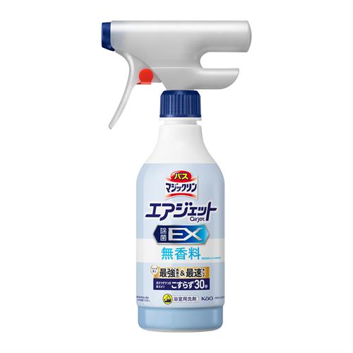 リニューアルに伴いパッケージ・内容等予告なく変更する場合がございます。予めご了承ください。 &nbsp; 商品名称 花王 バスマジックリン　エアジェット　除菌EX　無香料　本体　390ml 内容量 390ml 特徴 ◆シリーズ史上 最強洗浄力＆最速キレイ &nbsp; ◆浴そうザラつき・床ヌメリ こすらず30秒！ &nbsp; ◆無香料タイプ 成分 界面活性剤（6％、アルキルベタイン）、安定化剤、金属封鎖剤、泡調整剤、除菌剤 区分 日用品雑貨/洗剤 注意事項 ●用途外に使わない。●子供の手の届く所に置かない。●認知症の方などの誤飲を防ぐため、置き場所に注意する。●目より高い所は、スポンジや布につけて洗う。●換気をよくして使う。●照明、大理石には使用しない（人工大理石には使える）。●一部の浴槽や床・壁では変色・着色することがあるので、目立たない場所で確かめてから使う。10分以上放置しない。●着色した時は、浴室用洗剤やクリームクレンザー、タイルの場合はカビ取り剤で洗う。●使用時はスプレーを人に向けない。液が出続けている場合は止まるまでしばらく待つ●使用後は手をよく水で洗う。●荒れ性の方や長時間使用する場合、炊事用手袋を使う。●きれいなミストで出ない場合は、先端部をぬるま湯で洗い流す。 ◆本品記載の使用法・使用上の注意をよくお読みの上ご使用下さい。 お問合せ先 お客様相談窓口9:00-17:00（土曜・日曜・祝日を除く）0120-165-693 広告文責 株式会社ツルハグループマーチャンダイジングカスタマーセンター　047-409-4023 JANコード：4901301468079
