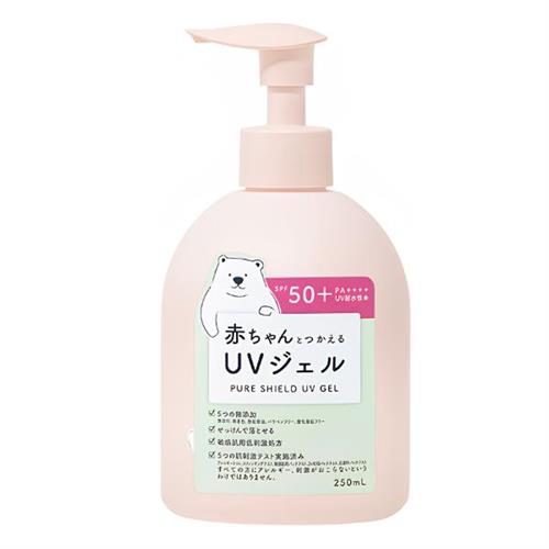 リニューアルに伴いパッケージ・内容等予告なく変更する場合がございます。予めご了承ください。 &nbsp; 商品名称 ピュアシールドUVジェル　250mL 内容量 250mL 特徴 ●赤ちゃんとも使えるUVジェル●10種※1のうるおい成分が肌に密着&nbsp;●デリケートな肌によりそう低刺激処方採用&nbsp;●石けんで落とせる&nbsp;●顔・からだ用&nbsp;●5つの無添加（無香料、無着色、無鉱物油、パラベンフリー、酸化亜鉛フリー）&nbsp;●アレルギーテスト、スティンギングテスト、敏感肌用パッチテスト、24時間パッチテスト、全原料パッチテスト実施&nbsp;●すべての方にアレルギー、刺激がおこらないというわけではありません 効能／効果 SPF50+ PA++++ UV耐水性★ 材質・原材料・成分 水、メトキシケイヒ酸エチルヘキシル、エタノール、シリカ、水添ポリイソブテン、ビスエチルヘキシルオキシフェノールメトキシフェニルトリアジン、DPG、ジエチルアミノヒドロキシベンゾイル安息香酸ヘキシル、ヒアルロン酸Na、加水分解ヒアルロン酸、アセチルヒアルロン酸Na、セラミドNP、セラミドEOP、セラミドAP、水溶性コラーゲン、サクシノイルアテロコラーゲン、加水分解コラーゲン、アロエベラ葉汁、アロエベラ葉エキス、ハトムギ種子エキス、グリチルリチン酸2K、セチルリン酸K、ジエチルヘキサン酸ネオペンチルグリコール、水酸化K、カルボマー、(VP/1-20)コポリマー、PEG/PPG/ポリブチレングリコール-8/5/3グリセリン、BG、キサンタンガム、コレステロール、ラウロイルラクチレートNa、ペンチレングリコール、エチルヘキシルグリセリン、フェノキシエタノール、トコフェロール ※1 ヒアルロン酸Na、加水分解ヒアルロン酸、アセチルヒアルロン酸Na、セラミドNP、セラミドEOP、セラミドAP、水溶性コラーゲン、サクシノイルアテロコラーゲン、加水分解コラーゲン、ハトムギ種子エキス（うるおい成分） 使用方法 ・使いはじめは容器の首部分のストッパー（黄色）をはずし、中身が出るまで数回ポンプを押してください。 ・適量を手に取り、お肌にムラなくなじませてください。 ・洗顔料・ボディソープで落とせる。ファンデーションをお使いの場合はクレンジング料をお使いください。 区分 化粧品/日やけ止めジェル 保管及び取扱い上の注意（免責） ・極端に高温又は低温の場所、直射日光のあたる場所、乳幼児の手が届く所には保管しないでください。◆本品記載の使用法・使用上の注意をよくお読みの上ご使用下さい。 注意事項 ・お肌に異常が生じていないかよく注意して使用してください。傷やはれもの、湿疹等、異常のある時は使わないでください。・使用中、又は使用後日光にあたって、赤味、はれ、かゆみ、刺激、色抜け（白斑等）や黒ずみ等の異常があらわれた時は使用を中止し、皮フ科専門医等にご相談ください。そのまま使用を続けますと悪化することがあります。 ・目に入らないようにご注意ください。もし入った場合は、すぐに水又はぬるま湯で洗い流してください。&nbsp;・日やけ止め効果を保つため、十分な量を使い、こまめに塗り直してください。汗をかいた後やタオルでふいた後等も塗り直してください。&nbsp;・ノズル先端で内容物が乾いて固まることがあります。固まりが見られる場合は、ティッシュなどで軽く拭き取ってからご使用ください。&nbsp;・衣服につかないように十分ご注意ください。万一、衣服についた場合は洗剤でていねいに洗ってください。洗う際は、塩素系漂白剤のご使用はおやめください。&nbsp;・SPF表示、PA表示は国際的な規格で測定した値です。製品選択時の目安とお考えください。 製造元企業名 株式会社ナリス化粧品 お問合せ先 お客様相談窓口:0120-32-4600 受付時間:10:00-17:00（土日祝日・年末年始・夏季など特別休業日を除く） 広告文責 株式会社ツルハグループマーチャンダイジングカスタマーセンター　047-409-4023 JANコード：4582451684252