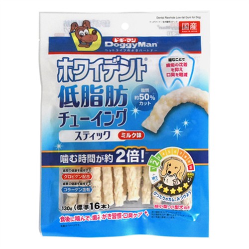 ドギーマンハヤシ ホワイデント　低脂肪チューイングスティック　ミルク味130g