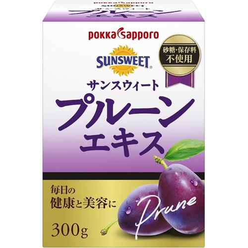 リニューアルに伴いパッケージ・内容等予告なく変更する場合がございます。予めご了承ください。 &nbsp; 商品名称 ポッカサッポロ サンスウィートプルーンエキス 内容量 300g 特徴 ◆毎日の健康と美容に。太陽をたっぷり浴びた果実を乾燥させたプルーン。◆プルーンを濃縮したエキスなので、やさしいおいしさ。◆良質プルーン「ダジャン種」の厳選実使用。◆1瓶にプルーンの実約40個分の濃縮汁使用。砂糖・保存料不使用◆世界で親しまれている米国サンスウィート社の原料を使用し、なめらかでさっぱりとした後味、フルーティな香りが特長です。◆プルーンの自然な甘さを楽しめ、ヨーグルトへのトッピング等に手軽に使用できます。 用法／用量 適量をそのままで、ヨーグルトやパンにかけて食卓に、水やお湯に溶かしてドリンクタイプに 栄養成分表示等 カロリー:100g当りエネルギー256kcal栄養成分:100g当り：エネルギー256kcal、たんぱく質2.4g、脂質0g、糖質62.7g、食物繊維5.2g、ナトリウム0mg、ショ糖0g、カリウム843mg、カルシウム38mg、鉄0.9mg、マグネシウム43mg、ビタミンA 21&mu;g、ビタミンB1 0.03mg 材質・原材料・成分 プルーン濃縮汁 区分 食品/（フルーツ・果物） 保存方法 高温・直射日光をさけ常温で保存（開栓後要冷蔵） 保管及び取扱い上の注意（免責） ◆高温・直射日光を避け、開封後はお早めにお召し上がりください◆本品記載の使用法・使用上の注意をよくお読みの上ご使用下さい。 注意事項 ◆プルーンは摂取するとおなかがゆるくなることがありますので、量を加減してお召し上がりください。開封後はお早めにお召し上がりください◆本品記載の使用法・使用上の注意をよくお読みの上ご使用下さい。 発売元 ポッカサッポロ お問合せ先 0120-885-547 広告文責 株式会社ツルハグループマーチャンダイジングカスタマーセンター　047-409-4023 JANコード：4902471071816