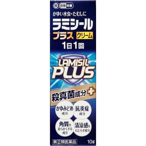 　 お買い上げいただける個数は3個までです リニューアルに伴いパッケージ・内容等予告なく変更する場合がございます。予めご了承ください。 &nbsp; 商品名称 全薬工業 ラミシールプラスクリーム　10g 内容量 10g 特徴 ◆かゆい水虫・たむしに　1日1回 &nbsp; ●有効成分である「テルビナフィン塩酸塩」の優れた殺真菌作用と角質層への浸透力は、1日1回の塗布で薬剤が患部に留まり、かゆみや痛みなどを引き起こす水虫・たむしに持続的に効果を発揮し、症状を治していきます。 &nbsp; ●クロタミトンが患部の不快なかゆみを鎮めます。 &nbsp; ●グリチルレチン酸が患部の炎症を抑えます。 &nbsp; ●lーメントールが爽やかな使用感を与えます。 &nbsp; ●尿素が水虫による皮ふのかさかさ、ひび割れを改善します。また、角質を柔らかくし、薬剤の浸透を助けます。 &nbsp; ●べとつかない、サラッとした使い心地のよいクリームです。特にびらん（ジュクジュク）型や角化（かさかさ、ひび割れ）型の患部にお勧めします。 効能／効果 みずむし、いんきんたむし、ぜにたむし 用法／用量 ・1日1回、適量を患部に塗布してください。 1．定められた用法を厳守してください。 2．患部やその周囲が汚れたまま使用しないでください。 3．本剤のついた手で、目や粘膜にふれないでください。 4．目に入らないように注意してください。万一、目に入った場合には、すぐに水又はぬるま湯で洗い、直ちに眼科医の診療を受けてください。 5．小児に使用させる場合には、保護者の指導監督のもとに使用させてください。 6．外用にのみ使用してください。 材質・原材料・成分 100g中：テルビナフィン塩酸塩1g、クロタミトン5g、グリチルレチン酸0．5g、lーメントール2g、尿素5g Nーメチルー2ーピロリドン、オクチルドデカノール、グリセリン、カルボキシビニルポリマー、ステアリン酸グリセリン、ステアリン酸ポリオキシル、ジイソプロパノールアミン、pH調節剤 区分 指定第2類医薬品 保管及び取扱い上の注意（免責） 1．直射日光の当たらない涼しい所に密栓して保管してください。 2．小児の手の届かない所に保管してください。 3．他の容器に入れ替えないでください（誤用の原因になったり、品質が変わることがあります。）。 4．使用期限をすぎた製品は使用しないでください。◆本品記載の使用法・使用上の注意をよくお読みの上ご使用下さい。 注意事項 ■相談すること 1．次の人は使用前に医師、薬剤師又は登録販売者に相談してください 　 （1）医師の治療を受けている人 　 （2）妊婦又は妊娠している可能性のある人 　 （3）乳幼児 　 （4）薬などによりアレルギー症状を起こしたことがある人 　 （5）患部が顔面又は広範囲の人 　 （6）患部が化膿している人 　 （7）「湿疹」か「みずむし、いんきんたむし、ぜにたむし」かがはっきりしない人 （陰のうにかゆみ・ただれ等の症状がある場合は、湿疹等他の原因による場合が多い。） 2．使用後、次の症状があらわれた場合は副作用の可能性があるので、直ちに使用を中止し、この説明文書を持って医師、薬剤師又は登録販売者に相談してください ［関係部位：症状］ 皮ふ：かぶれ、刺激感、熱感、鱗屑（りんせつ）・落屑（らくせつ）（フケ、アカのような皮ふのはがれ）、ただれ、乾燥・つっぱり感、皮ふの亀裂、いたみ、色素沈着、発疹・発赤＊、かゆみ＊、はれ＊、じんましん＊ 　 ＊：全身に発現することがあります。 3．2週間位使用しても症状が良くならない場合や、本剤の使用により症状が悪化した場合は使用を中止し、この説明文書を持って医師、薬剤師又は登録販売者に相談してください◆本品記載の使用法・使用上の注意をよくお読みの上ご使用下さい。 発売元 全薬工業 お問合せ先 全薬お客様相談室 東京都豊島区東池袋3-22-14 電話：03(4476)8030　受付時間：9:00-17:00（土、日、祝日を除く） 広告文責 株式会社ツルハグループマーチャンダイジングカスタマーセンター　047-409-4023 JANコード：4987305266019