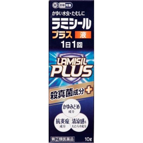 　 お買い上げいただける個数は3個までです &nbsp; リニューアルに伴いパッケージ・内容等予告なく変更する場合がございます。予めご了承ください。 &nbsp; 商品名称 全薬工業 ラミシールプラス液　10g 内容量 10g 特徴 ◆かゆい水虫・たむしに　1日1回 &nbsp; ●有効成分である「テルビナフィン塩酸塩」の優れた殺真菌作用と角質層への浸透力は、1日1回の塗布で薬剤が患部に留まり、かゆみや痛みなどを引き起こす水虫・たむしに持続的に効果を発揮し、症状を治していきます。 &nbsp; ●クロタミトンが患部の不快なかゆみを鎮めます。 &nbsp; ●グリチルレチン酸が患部の炎症を抑えます。 &nbsp; ●lーメントールが爽やかな使用感を与えます。 &nbsp; ●乾きやすく、サラッとした使用感の液剤で、特に乾燥（カサカサ）タイプの患部にお勧めします。 効能／効果 みずむし、いんきんたむし、ぜにたむし 用法／用量 ・1日1回、適量を患部に塗布してください。 1．定められた用法を厳守してください。 2．患部やその周囲が汚れたまま使用しないでください。 3．本剤のついた手で、目や粘膜にふれないでください。 4．目に入らないように注意してください。万一、目に入った場合には、すぐに水又はぬるま湯で洗い、直ちに眼科医の診療を受けてください。 5．小児に使用させる場合には、保護者の指導監督のもとに使用させてください。 6．外用にのみ使用してください。 材質・原材料・成分 100g中：テルビナフィン塩酸塩1g、クロタミトン5g、グリチルレチン酸0．5g、lーメントール2g N−メチル−2−ピロリドン、エタノール 区分 指定第2類医薬品 保管及び取扱い上の注意（免責） 1．直射日光の当たらない涼しい所に密栓して容器を立てた状態で保管してください。 2．小児の手の届かない所に保管してください。 3．他の容器に入れ替えないでください（誤用の原因になったり、品質が変わることがあります。）。 4．使用期限をすぎた製品は使用しないでください。 5．火気に近づけないでください。 6．使用済み容器は火中に投じないでください。 7．本剤は合成樹脂（スチロール等）を軟化したり、塗料をとかしたりすることがあるので、床や家具等につかないようにしてください。◆本品記載の使用法・使用上の注意をよくお読みの上ご使用下さい。 注意事項 ■相談すること 1．次の人は使用前に医師、薬剤師又は登録販売者に相談してください 　 （1）医師の治療を受けている人 　 （2）妊婦又は妊娠している可能性のある人 　 （3）乳幼児 　 （4）薬などによりアレルギー症状を起こしたことがある人 　 （5）患部が顔面又は広範囲の人 　 （6）患部が化膿している人 　 （7）「湿疹」か「みずむし、いんきんたむし、ぜにたむし」かがはっきりしない人 （陰のうにかゆみ・ただれ等の症状がある場合は、湿疹等他の原因による場合が多い。） 2．使用後、次の症状があらわれた場合は副作用の可能性があるので、直ちに使用を中止し、この説明文書を持って医師、薬剤師又は登録販売者に相談してください ［関係部位：症状］ 皮ふ：かぶれ、刺激感、熱感、鱗屑（りんせつ）・落屑（らくせつ）（フケ、アカのような皮ふのはがれ）、ただれ、乾燥・つっぱり感、皮ふの亀裂、いたみ、色素沈着、発疹・発赤＊、かゆみ＊、はれ＊、じんましん＊ 　 ＊：全身に発現することがあります。 3．2週間位使用しても症状が良くならない場合や、本剤の使用により症状が悪化した場合は使用を中止し、この説明文書を持って医師、薬剤師又は登録販売者に相談してください◆本品記載の使用法・使用上の注意をよくお読みの上ご使用下さい。 発売元 全薬工業 お問合せ先 全薬お客様相談室 東京都豊島区東池袋3-22-14 &nbsp;電話：03(4476)8030　 受付時間：9:00-17:00（土、日、祝日を除く） 広告文責 株式会社ツルハグループマーチャンダイジングカスタマーセンター　047-409-4023 JANコード：4987305266118