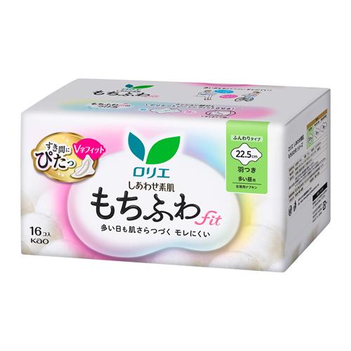 花王 ロリエ　しあわせ素肌　もちふわfit　多い昼用22.5cm　羽つき　16個【医薬部外品】