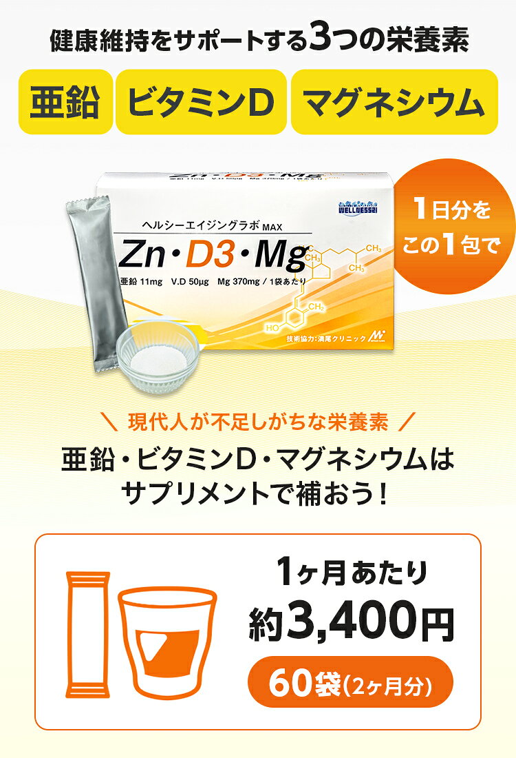 亜鉛 ビタミンD マグネシウム含有 1日分がこの1包で　 ヘルシーエイジングラボ MAX Zn D3 Mg 加工食品 60袋 サプリメント wellness21-10000000 ウエルネス21楽天市場店 サンプル画像2