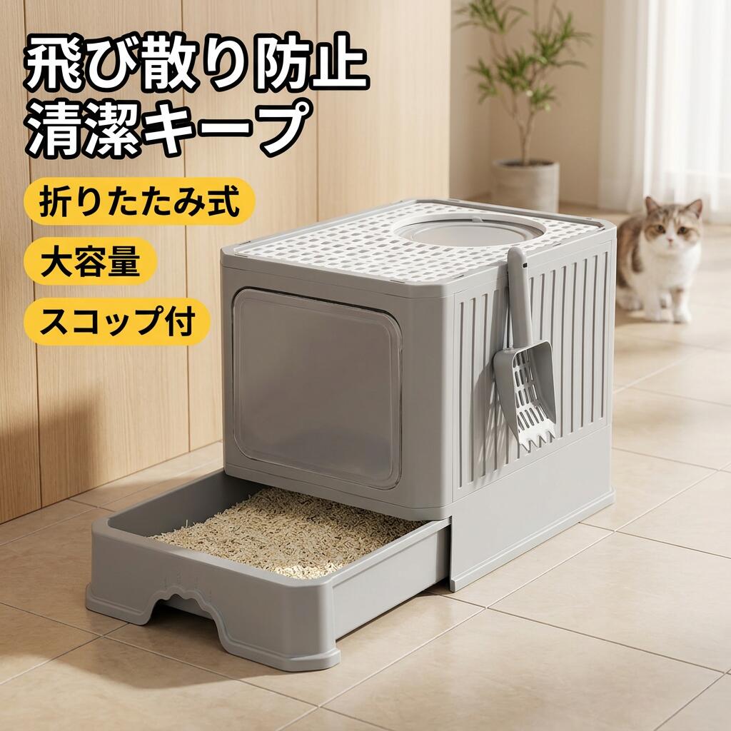 注意： 入荷時期により生地の色味、光沢感 など若干違いが出る場合も御座いますが、不良品とは異なりますので、予めご了承頂けますようお願い致します。 サイズ詳細は平置きした状態でメジャー計測の為、若干の誤差がある場合がございます。 PC環境光の具合により、色や素材のイメージが写真と若干異なる場合がございます。 モデル写真に使用されているアクセサリー小物は別途記載が無い限り付属いたしません。 商品に不良があった場合は、商品到着から5日以内にご連絡いただければご返金交換対応させて頂きます。 注意： 入荷時期により生地の色味、光沢感 など若干違いが出る場合も御座いますが、不良品とは異なりますので、予めご了承頂けますようお願い致します。 サイズ詳細は平置きした状態でメジャー計測の為、若干の誤差がある場合がございます。 PC環境光の具合により、色や素材のイメージが写真と若干異なる場合がございます。 モデル写真に使用されているアクセサリー小物は別途記載が無い限り付属いたしません。 商品に不良があった場合は、商品到着から5日以内にご連絡いただければご返金交換対応させて頂きます。 注意事項 ・ラッピング対応は行っておりません。 ・予告なく仕様変更になる場合がございます。 ・写真はイメージです。実際の商品と若干異なる場合がございます。 ・基本は全国一律送料無料と対応させていただきますが、沖縄・北海道・離島地域へお届けの場合は別途送料をご請求させていただきます。 ・商品のサイズは採寸方法によって、若干な誤差が生じる場合はあります。ご了承ください。 品質保証 ・出品商品は全て新品未使用です。 ・安心の初期不良対応 ：万が一商品に不具合があった場合は、商品到着後7日以内にご連絡ください。 ・不具合の状況確認のため、写真や動画のご提供をお願いする場合がございます。確認後、速やかに「新品交換」または「ご返金」にて対応させていただきます。 ・お客様に安心してご購入いただけるよう、誠心誠意サポートいたします。「悪い評価」を付ける前に、まずはお気軽にご相談ください。 検索関連ワード 猫用トイレ, 猫砂トイレ, 清潔トイレ, 折りたたみ猫トイレ, 折り畳み式, 箱型トイレ, 屋根付き猫トイレ, 飛び散り防止, トイレ飛散対策, 砂かき防止, 掃除しやすい, お手入れ簡単, 清掃ラクラク, 耐久性, 丈夫, 大容量, 415040cm, スコップ付き, 猫砂, ペット用品, ねこ用, 室内用, 省スペース, コンパクト, 卓上ではなく置き型, 新生活, 引っ越し, 一人暮らし, オフィス, リビング, 寝室, 玄関, 車載ではなく持ち運び, 猫用品, ペットトイレ, ポイント消化, 楽天スーパーSALE, お買い物マラソン, 送料無料, 母の日, 父の日, 誕生日, プレゼント, ギフト, 人気, おすすめ, 新生活応援, 高品質風ではなく実用的注意事項：モニターの発色により、実物と異なる場合がございます。