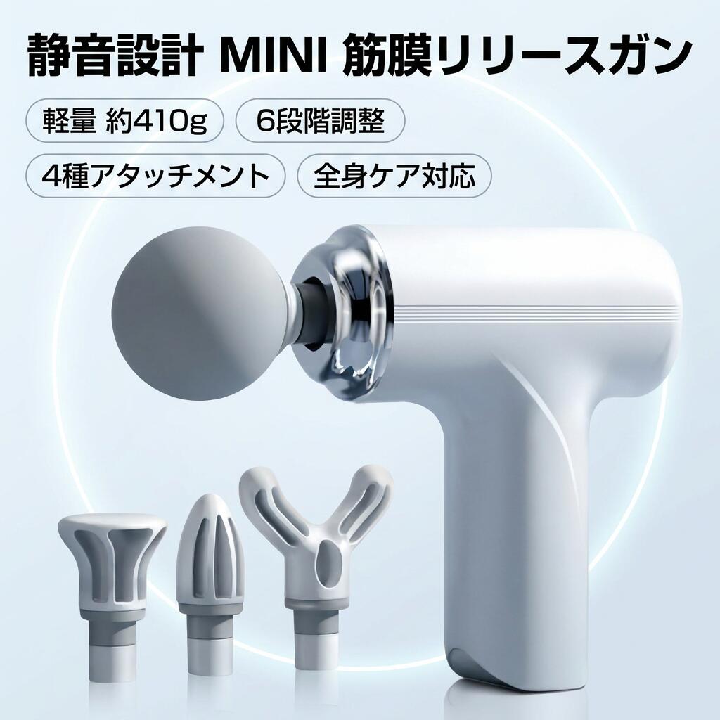 【静音設計】筋膜リリースガン MINI ハンディガン コンパクト フェイスケア ボディケア 振動マシン 小型 軽量 持ち運び ポータブル アタッチメント 顔 首 肩 背中 腰 ふくらはぎ 足裏 プレゼント ポイント消化 ギフト 人気 おすすめ 新生活 母の日 父の日 誕生日