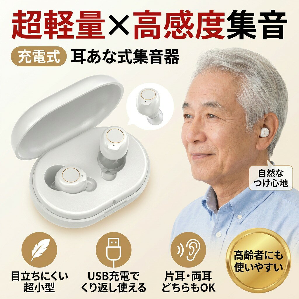【超軽量・高感度集音】充電式 集音器 耳穴式 耳あな式 小型 音質良い 片耳使用可 ...