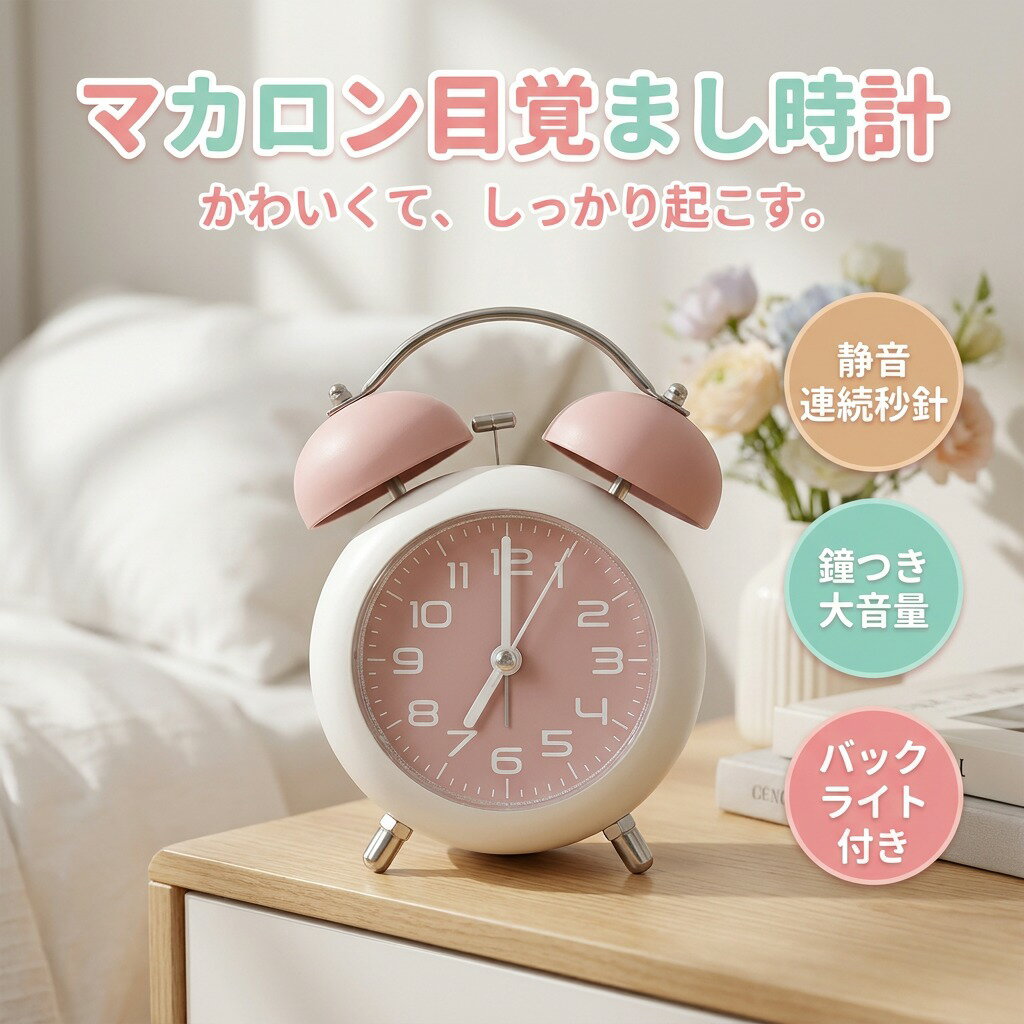 樂天商城 - 【鐘つき大音量】マカロン目覚まし時計 置き時計 アナログ 静音秒針 連続秒針 バックライト 鐘つきアラーム 卓上 おしゃれ かわいい レトロ 北欧 韓国 寝室 リビング 子供 男の子 女の子 ギフト プレゼント 新生活 母の日 ポイント消化 人気 おすすめ 父の日 誕生日