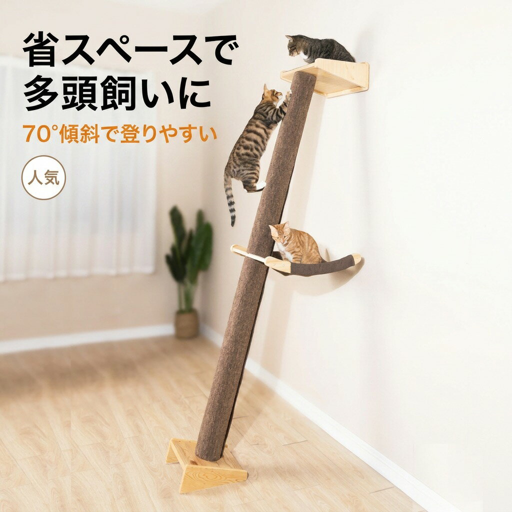乐天商城 - 【省スペースで多頭飼いに】キャットタワー 突っ張り スリム つっぱり 木登り おしゃれ かわいい 爪とぎ 爪研ぎ ハンモック付き 安定 頑丈 ねこ 猫 傾斜 展望台 室内用 プレゼント ギフト 新生活 誕生日 ポイント消化 人気 おすすめ 母の日 父の日