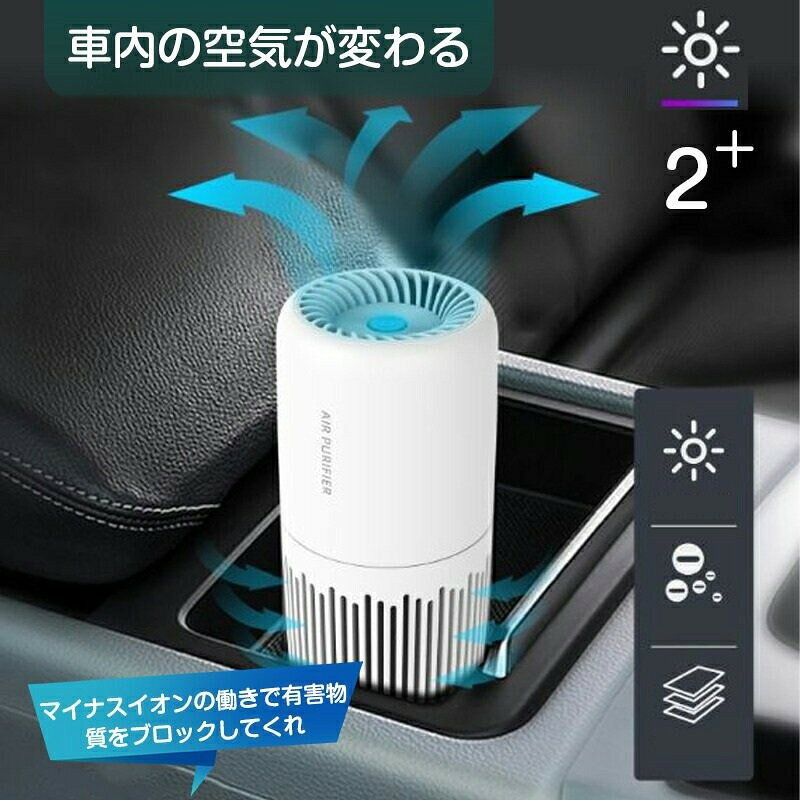 ウエルタウンの【小型で持ち運びやすい】空気清浄機 小型 ポータブル USB給電式 マイナスイオン 静音 卓上 車内 オフィス 省エネ 脱臭 花粉 ほこり カビ コンパクト 持ち運び プレゼント ギフト 新生活 誕生日 ポイント消化 人気 おすすめ 母の日 父の日｜アングル3