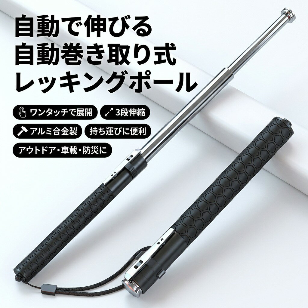 乐天商城 - 【自動で伸びる】自動巻き取り式 レッキングポール 窓割れハンマー付き 3段伸縮式 護身用スティック 男女兼用 アウトドア 合金鋼 39.5cm-65cm ポイント消化 プレゼント ギフト 人気 おすすめ 新生活 母の日 父の日 誕生日
