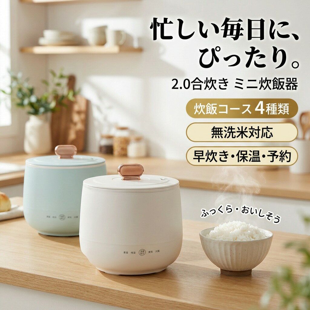 【忙しい毎日にぴったり】マクスゼン 炊飯器 2合 2.0合炊き ミニ炊飯器 ホワイト ひとり暮らし 一人暮らし 無洗米 早炊き 保温 予約 玄米 炊飯ジャー 二人暮らし キッチン家電 コンパクト 税込 ポイント消化 プレゼント ギフト 人気 おすすめ 新生活 母の日 父の日 誕生日