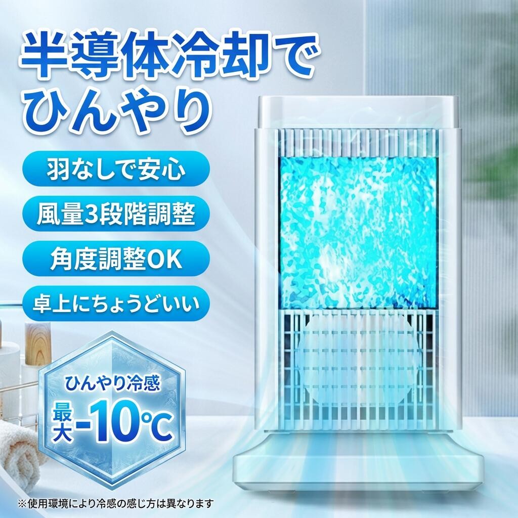 乐天商城 - 【半導体冷却でひんやり】羽なしタイプ 冷風機 小型 ミニ冷風扇 卓上ミニクーラー 風量3段階 冷却プレート 送風 加湿 自動電源オフ ライト付き 省エネ オフィス 寝室 リビング ポイント消化 プレゼント ギフト 人気 おすすめ 新生活 母の日 父の日 誕生日