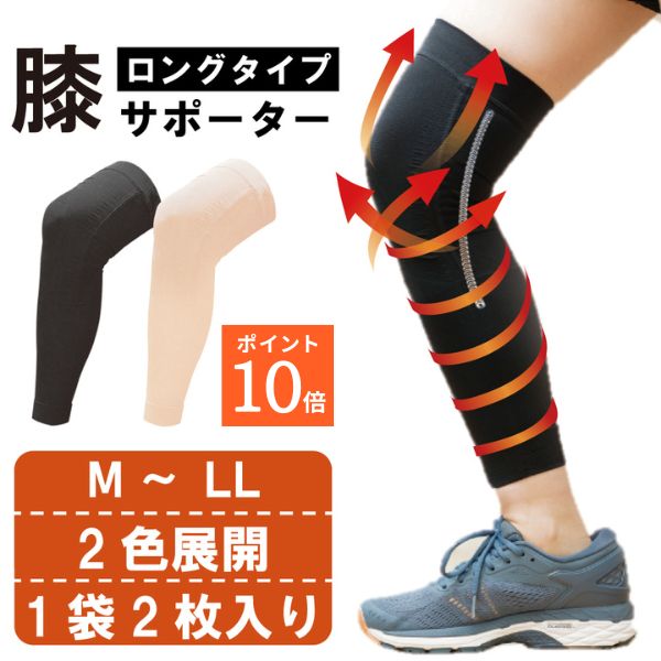 ＼本日限定！ポイント20倍／【楽天1位8冠!!2枚組!!】スポーツ医科学者監修 膝サポーター (2枚組）膝 関節 ひざ ひざサポーター 加圧 着圧 ソックス 国産 薄手 軽量 吸汗 速乾 伸縮 男女 左右兼用 高齢 高齢者 保温 転倒防止 痛み ロング ひざサポーター 【ぐっと支え?るW】