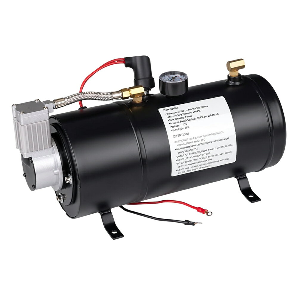 12V 15A オイルレス エアーコンプレッサー 150PSI 3L タンク容量 ホーン改造 普通車 軽自動車のタイヤ ..
