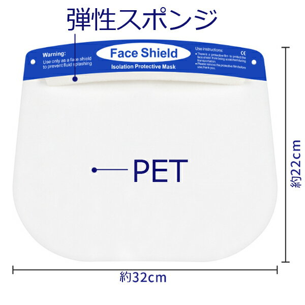 ＼ポイント5倍★ 4日19時～5日限定／ フェイスシールド 10枚 セット フェイスガード 飛沫 防止 防護 透明 クリア 手洗い可能 ウイルス対策 予防 2