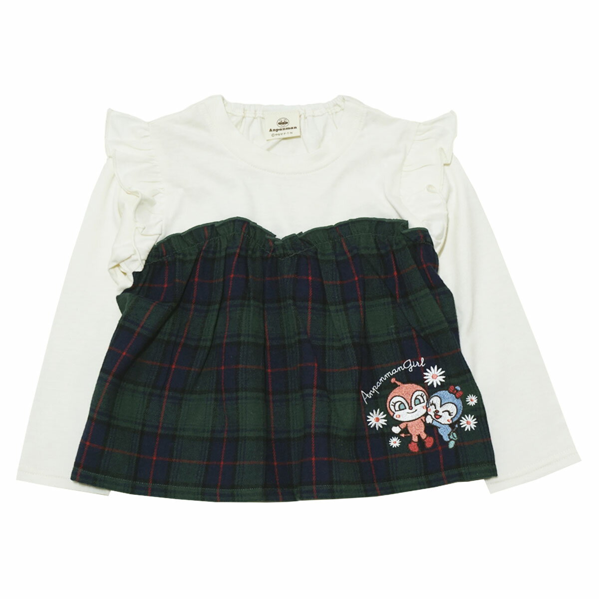 2024年 秋冬 アンパンマンベビー 天竺 チェックキャミフェイク 長袖Tシャツ