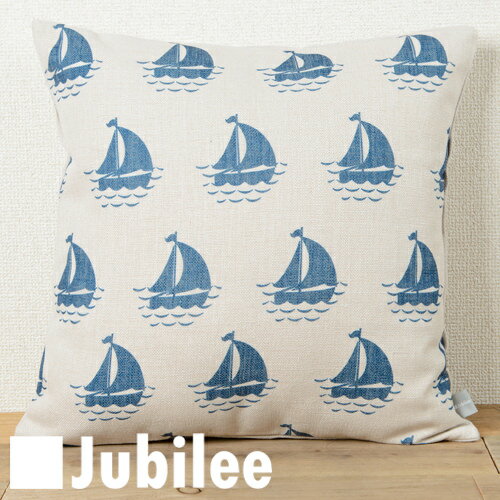 クッションカバー 北欧デザイン 45×45cmリネン 天然の麻で出来たハンドメイド ネイビーヨット プレゼン..