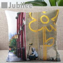 バンクシー Banksy クッションカバー Yellow Line Flower 北欧デザイン 45×45cm リネン 天然の麻で出来たハンドメイド プレゼント ギフト レトロスタイル 新生活 新居 引越し祝い 新築 子供 家 おうち おしゃれ