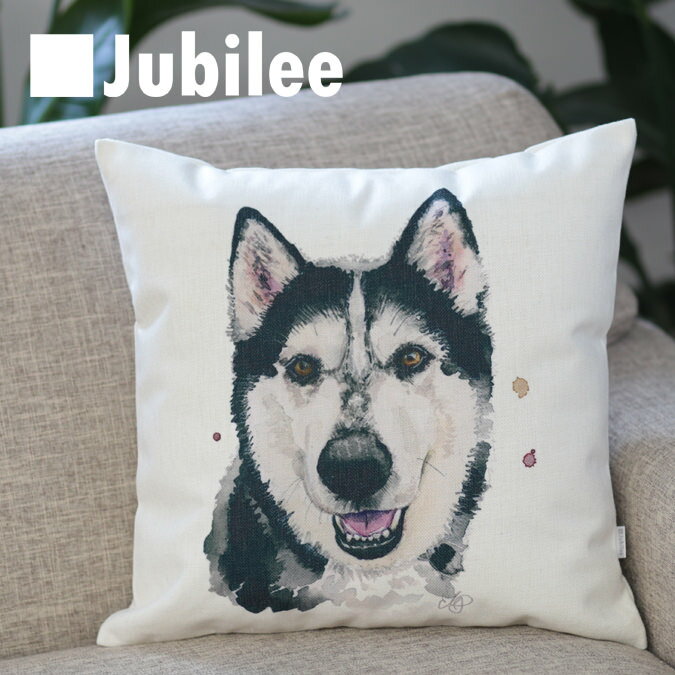 クッションカバー ハスキー HUSKY 犬 Cushion Cover 北欧デザイン 45×45cmリネン 天然の麻で出来たハンドメイド レトロスタイル プレゼント ギフト 新生活 新居 引越し祝い 新築 ペット 子供 家 おうち 在宅 おしゃれ