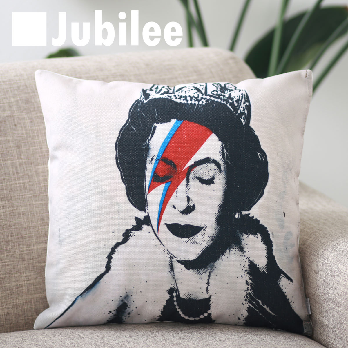 【バンクシー Banksy クッションカバー】 Bowie Paint Elizabeth 北欧デザイン 45 45cm リネン Jubilee London 天然の麻を含んだハンドメイド プレゼント ギフト レトロスタイル 新生活 新居 …
