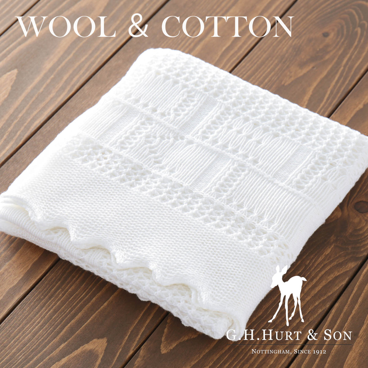 タイムセール G.H.HURT&SON おくるみ ジーエイチハートアンドサン ウールコットン ベビーショール ホワイト アルファベット テディベア ベビー用品 ロイヤル ブランケット 出産祝い プレゼント ギフト 新生活 新居 引越し祝い 新築 子供
