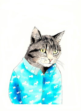 ジムボバート　Jimbobart　A4 アートプリント Pyjama Cat 250枚限定　直筆サイン入り 絵画　インテリア　おしゃれ　北欧 プレゼント ギフト 新生活 新居 引越し祝い 新築 子供 家　おうち 在宅 母の日