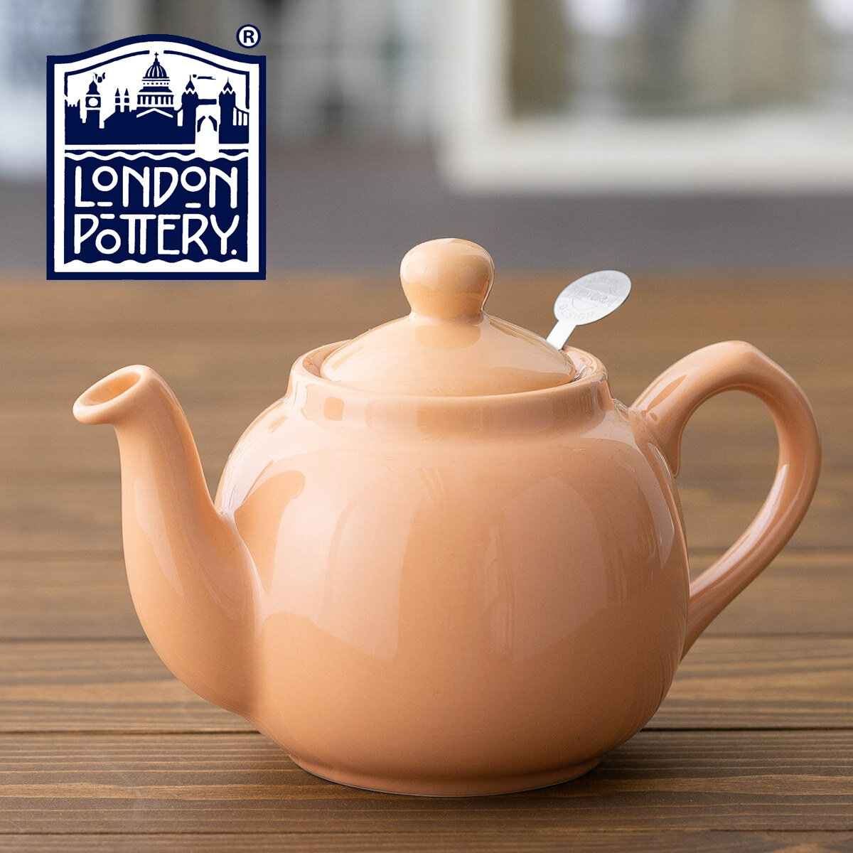 London Pottery ティーポット 600ml 英国ブランド ロンドン ポタリー 2カップ アプリコット 陶器 ボックス付き ショップバッグ付き 無地 プレーン かわいい 紅茶 コーヒー ホーロー 琺瑯 新生活 引越し 記念日 ストレーナー 北欧 子供 家 おうち おしゃれ