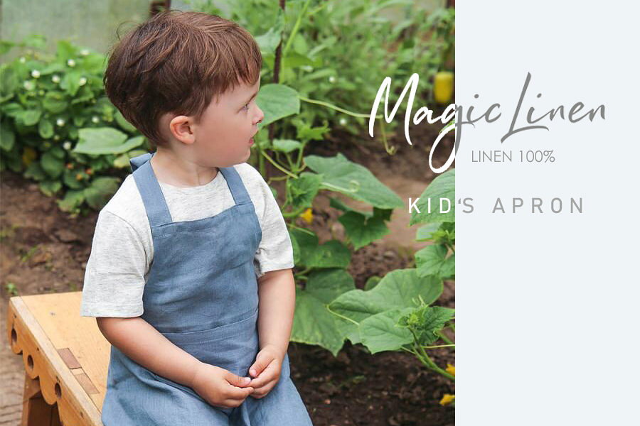 リトアニアリネン キッズ エプロン 2歳〜4歳 4歳〜7歳 7歳〜10歳 Magic Linen マジ...
