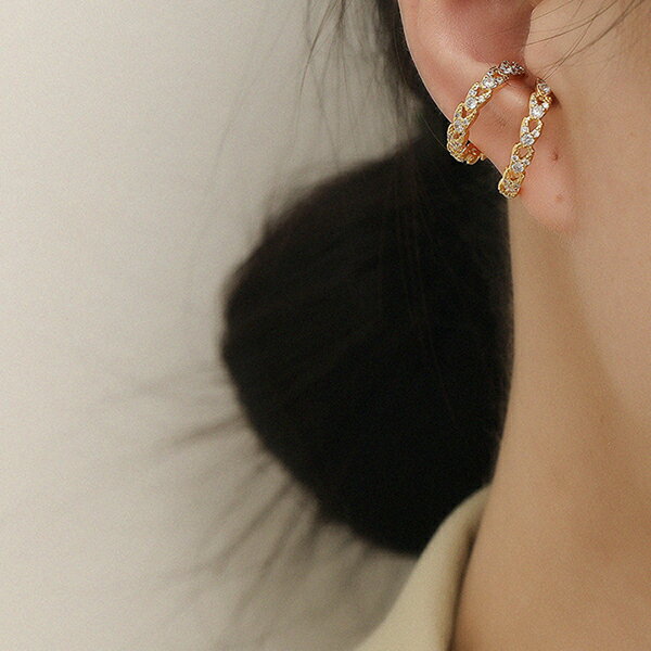 【予約販売】イヤーカフ イヤーカフス イヤカフ 片耳用 金属アレルギー対応 ニッケルフリー ジルコニア ダブルライン レイヤード レディース かわいい エレガン...