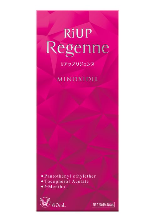 【購入の前にお読みください】リニューアルに伴いパッケージ・容量等予告なく変更する場合がございます。予めご了承ください。医薬品ご購入の際の注意事項医薬品説明文書はお読みになりましたか？必ずお読みのうえ、用法・用量を守って正しくお使いください。特徴リアップリジェンヌは、女性の壮年性脱毛症に対して、効能・効果が認められた「医薬品」です。女性の頭皮に着目し、発毛成分ミノキシジルに加え、頭皮環境をととのえる成分を配合しました。［壮年性脱毛症とは・・・］男性だけでなく女性にも見られる一般的に遺伝性の薄毛又は抜け毛で、ゆっくりと何年もかかって進行します。普通、頭髪は2〜7年程度をかけて太くしっかりと成長しますが、壮年性脱毛症の方では、その成長期が短くなってしまうため、細く短い毛になってしまいます。早い人では20代から発症することもあります。［有効成分ミノキシジルの効果］ミノキシジルは、壮年性脱毛症の毛包に直接作用して細胞の増殖やタンパク質の合成を促します。その結果、新しい毛髪が生まれ、また抜けにくい太くしっかりとした毛髪が育ちます。［さらに女性の頭皮環境をととのえる成分を配合］パントテニールエチルエーテル、トコフェロール酢酸エステル、l-メントール添加物：1，3-ブチレングリコール、クエン酸、エタノール、ヒアルロン酸Na無香料（使用直後はわずかにエタノール等の匂いがします）効能・効果壮年性脱毛症における発毛、育毛及び脱毛（抜け毛）の進行予防。表示成分または内容成分・成分量100mL中成分・・・分量・・・作用ミノキシジル・・・1.0g・・・発毛、育毛及び脱毛の進行を予防します。パントテニールエチルエーテル・・・1.0g・・・毛細胞に栄養を補給し、頭皮を健全な状態にします。トコフェロール酢酸エステル・・・0.08g・・・皮脂の酸化を防ぎ、頭皮を保護します。l-メントール・・・0.3g・・・頭皮のかゆみをおさえ、清涼感をあたえます。添加物：1，3-ブチレングリコール、クエン酸、エタノール、ヒアルロン酸Na用法用量/使用方法＜用法・用量＞成人女性（20歳以上）が、1日2回、1回1mLを脱毛している頭皮に塗布してください。1回1mLのご使用は、脱毛範囲の大小に関係なくお守りください。1mLは塗り広げれば、頭皮全体に十分に行きわたる量として設計してあります。なお、容器は1mLを計量できるタイプです。＜使用方法＞容器の使用方法1回量の1mLを計量できるタイプの容器です。★容器は、誤飲防止のためアプリケーターがはずれなくなっています。1．確認キャップを真上に引いてはずします。アプリケーターの●印が「計量」の位置にあることを確認してください。2．計量逆さにする容器を逆さにすると、アプリケーターに薬液が入ります。↓水平に保つ容器をまっすぐ上向きにもどして液面が計量線に来るまで数秒間そのまま水平に保ちます。（約1mLが計量できます）↓「塗布」の位置まで回転容器を上向きにしたまま、アプリケーターの●印を「塗布」の位置へ半回転、カチッと音がするまでゆっくりとまわしてください。注意）それ以上無理にまわすと故障の原因になります。3．塗布容器を逆さにして、先端部分を頭皮に軽く押しあてると薬液が出てきます。先端を頭皮に押しあてては離しながら、薬液が完全になくなるまで毛髪の薄い部分全体に塗布してください。注意）強く押しつけたり、引っかいたりすると頭皮が傷つくおそれがありますのでおやめください。4．終了「計量」の位置まで回転使用後は、アプリケーターの●印を「計量」の位置へカチッと音がするまでゆっくりともどしてください。キャップをしっかりはめて保管してください。【購入に関する注意事項】●リニューアルに伴いパッケージ・容量等予告なく変更する場合がございます。予めご了承ください。●大量注文(同一商品を10個以上ご注文)の場合、通常の配送よりも お時間がかかります。予めご了承ください。●同一のお客様、または同一のお届け先への大量のご注文は、当社の判断によりご注文をキャンセルさせていただく場合がございます。あらかじめご了承ください。●商品の価格は、弊社ネット店独自の価格で販売させて頂いており、実店舗とは価格が異なる 場合がございますので予めご了承ください。また、通常品・セール品に関わらず、予告なく価格の 変更をさせていただく場合がございますので、併せてご了承ください。